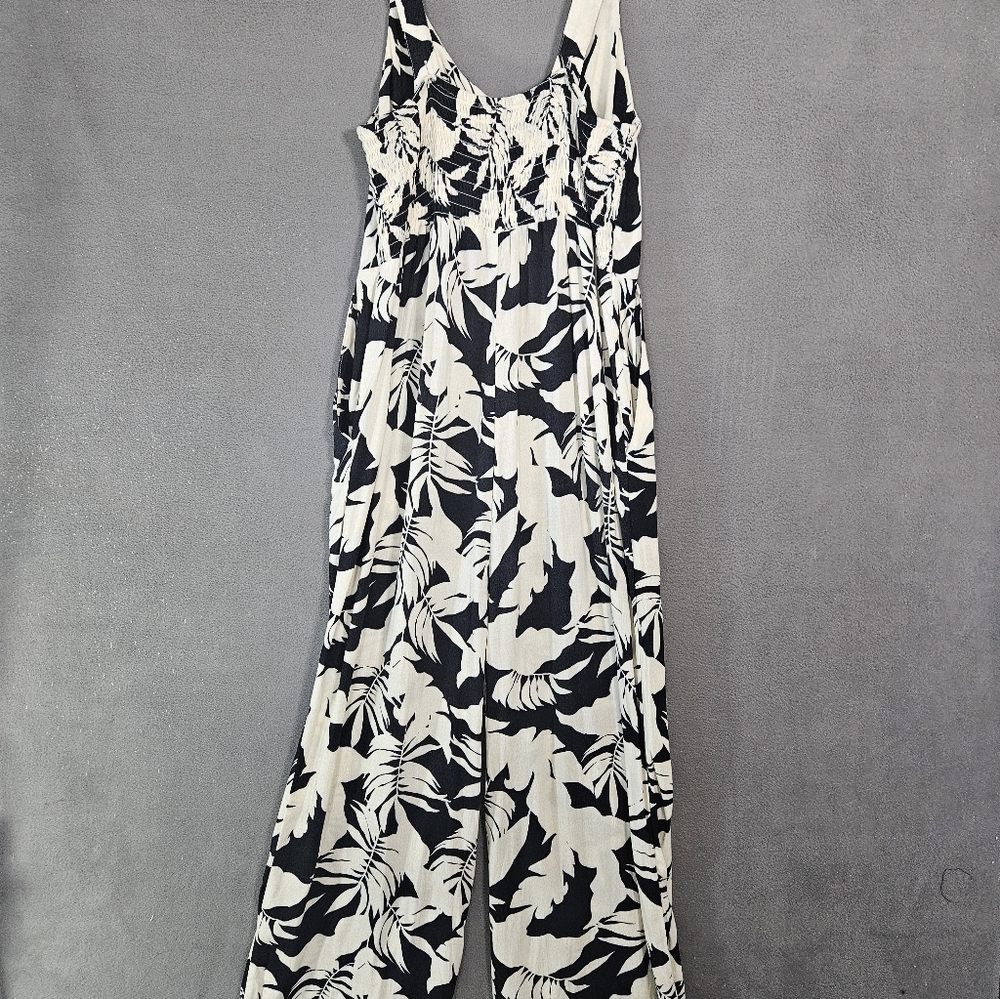 XIX Palms X Tribal Wailea Jumpsuit Tropical Black White Leaves Tank Adjustable S - Picture 7 of 10